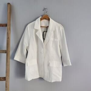 Jofemuho White Lightweight Linen Blend Blazer Jacket Size XXL